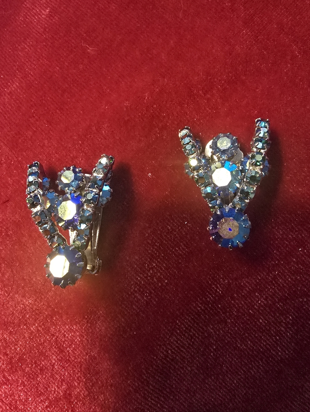 Vintage Aurora Blue Crystal Clip-On Earrings